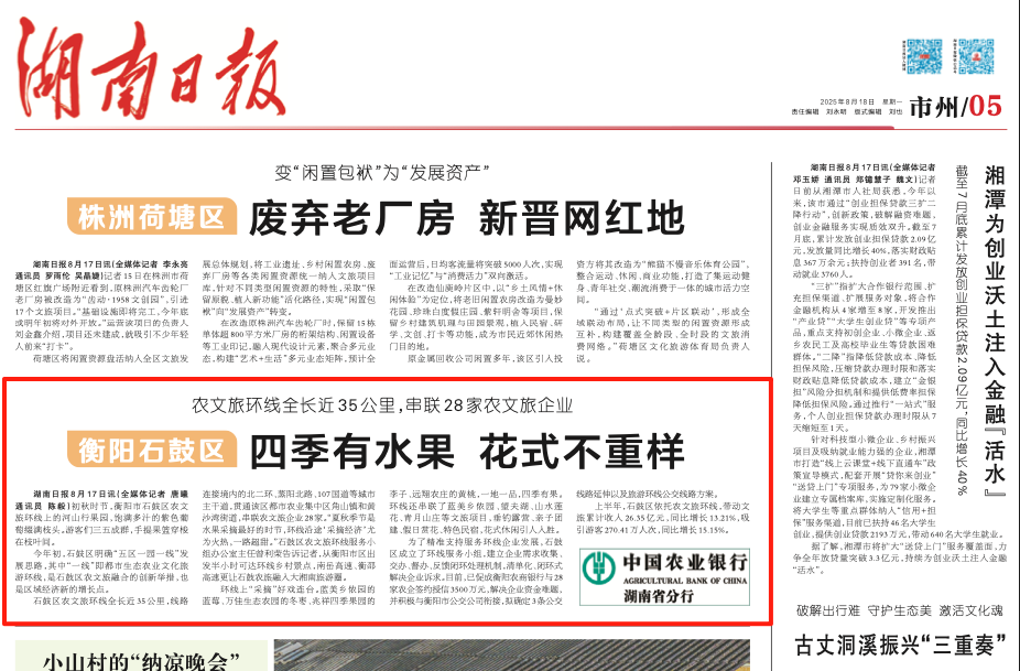 衡阳石鼓区：35公里农文旅环线，四季鲜果不断档｜湖南日报市州头条
