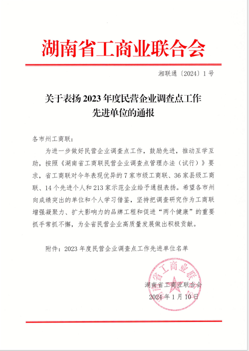 喜报！石鼓区工商联民营企业调查点工作荣获省级表彰！